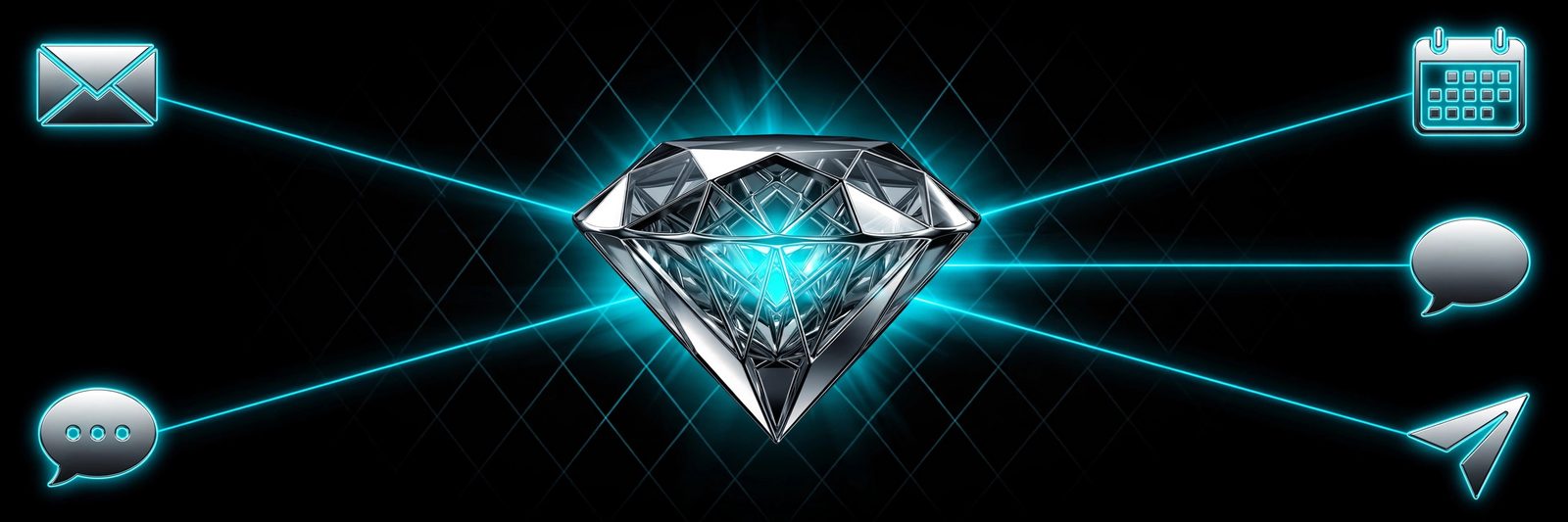 Five messaging channels converging into the chrome diamond core
